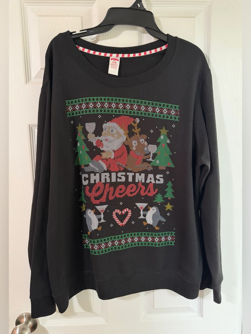 Holiday Time Black Christmas Cheers Crewneck Sweater/Sweatshirt Size XL